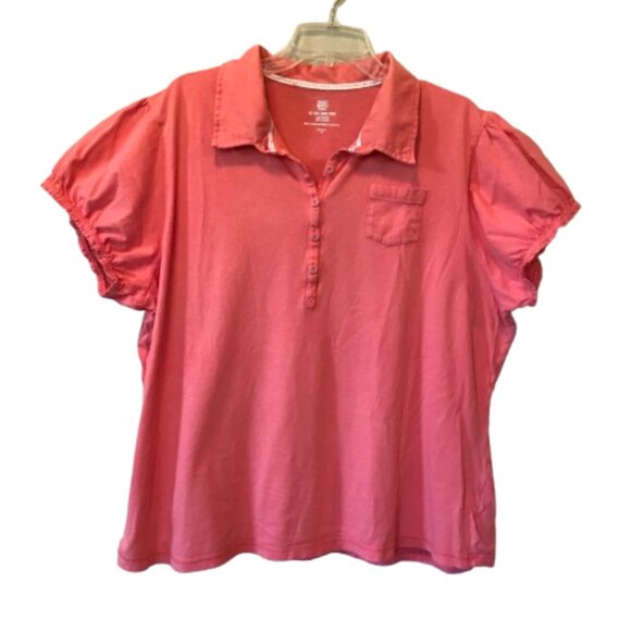 Faded Glory Woman Coral Cotton Collared Short Sleeve Top Size 4X - Picture 1 of 9